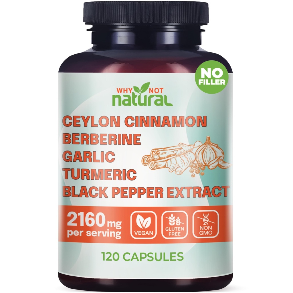 5-in-1 Organic Ceylon Cinnamon Kapseln mit Berberine, Knoblauch, Kurkuma, Schwarz Pfeffer Extrakt Pillen