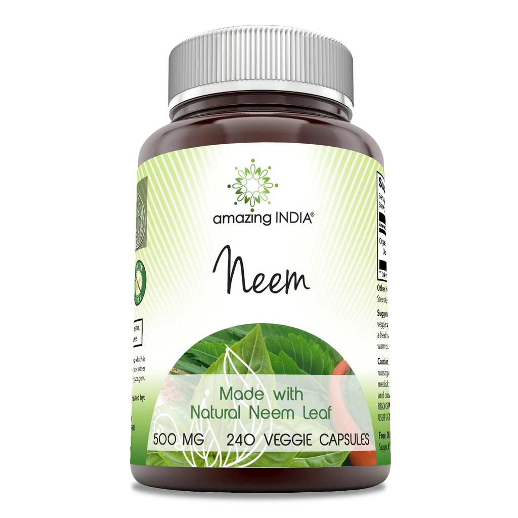Inde incroyable Neem (Made with Natural Neem Leaf) 500 mg Capsules Végétiques Supplément (en anglais seulement) Non-GMO (en anglais seulement) Sans gluten (en anglais seulement) Fabriqué aux États-Unis