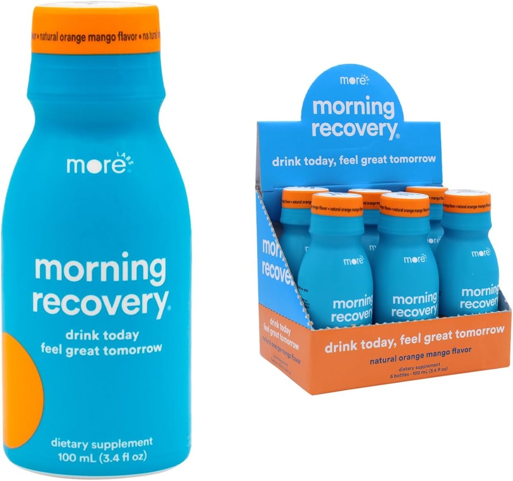 Mattina Recupero Electrolyte, Latte Thistle Bere Proprietario Formulazione a Hydrate Mentre Bere, Altamente Soluble Liquid DHM, Non OGM, Vegan, Gluten-Free, Mango arancione, Confezione da 6
