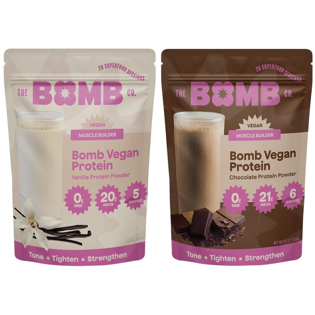 Bombe Blender La Bomba Co. Proteina delle Piante di Bomba, Cioccolato & Vanilla Protein Polvere con Proteine 21g, Aminoacidi, Zucchero Zero, Pea Protein, Cocoa, Semi di Chia, Vanilla & Monk Fruit, 40 Srvgs