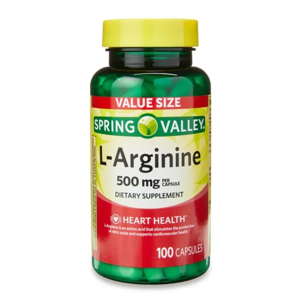 Générique Spring Valley L'Arginine Supplément Santé Amino, 500mg, Taille de la valeur, 100 Compte + 1 Mini Pill Container (Style & Color Varies)
