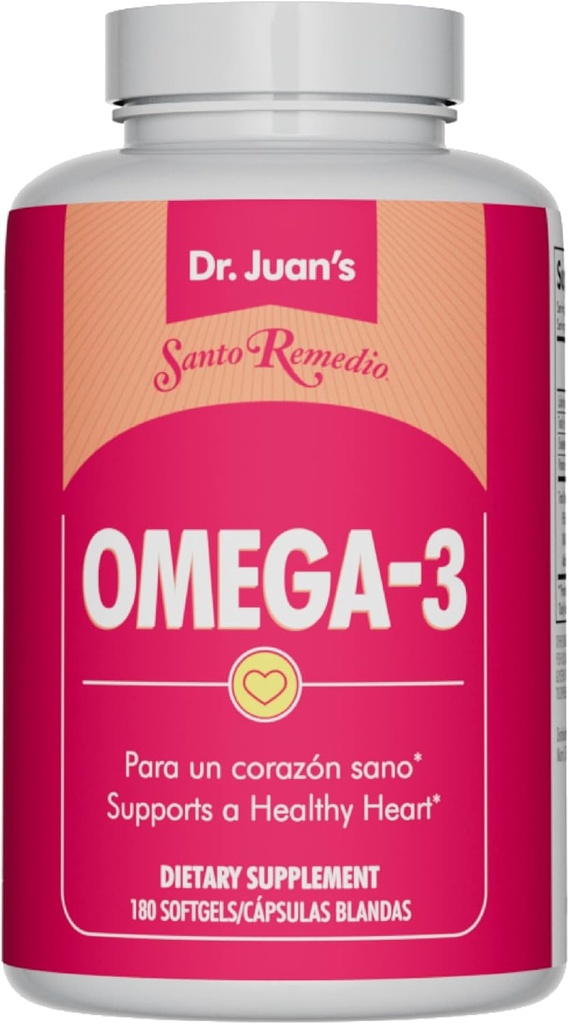 Santo Remedio Omega 3, unterstützt Herz-Kreislauf-Gesundheit, Nahrungsergänzung, keine künstlichen Farben, Total Omega-3 Fettsäuren 2000 mg, 180 Softgels, 90 Dosen