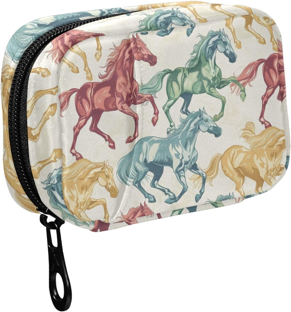 Fustylead Bella Running Horses Pill Organizer per Purse, Weekly Portable Pill Box con Zipper a Storage Vitamins Fish Oils Farmaci Supplementi