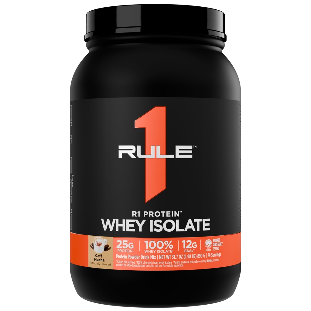 Regola 1 R1 Proteine Isolato di siero - con 25g Proteine & 6g BCAA Esclusivamente da fonti isolate e idrolizzate per il recupero di allenamento (2 Pounds*, Café Mocha)