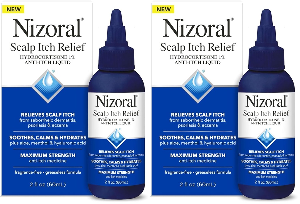 Liquido di rilievi Nizoral Scalp Itch-Relieves Scalp Itch and Soothes, Calms and Hydrates with Maximum Strength Anti-Itch Medicine (Hydrocortisone 1%), 2 Fl Oz (Pack of 2)
