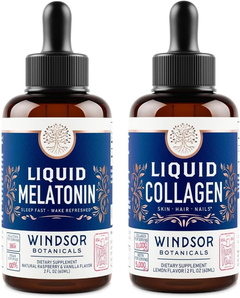 WINDSOR BOTANICALs Melatonina e collagene liquido riposo e ricuperazione della pelle Bundle