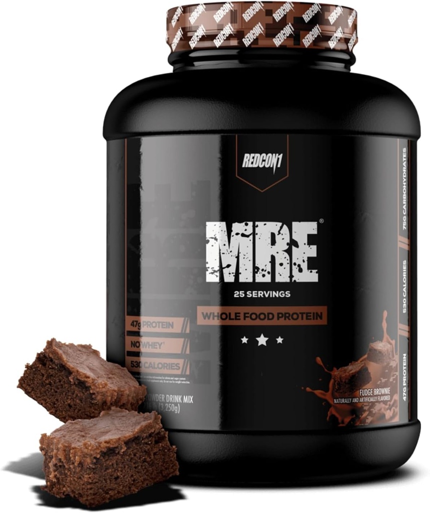 Polvere proteica REDCON1 MRE, Fudge Brownie - Miscela proteica di sostituzione della farina realizzata con olio MCT & Whole Foods - Proteine con ingredienti naturali per aiutare nel recupero muscolare (25 Serve)