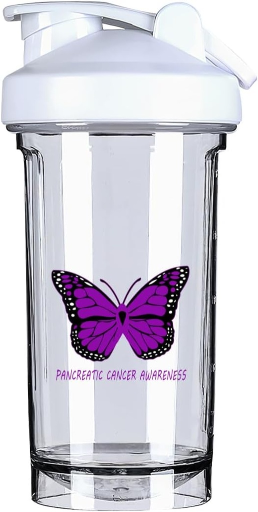 Pancreatic Cancer Awareness 18 Unnce Shaker Bottle Drink Mixer Leak-proof Pre Workout Protein Shakes Meal Replacement Shakes Bottles 500ML/18 Oz White&-1&-1