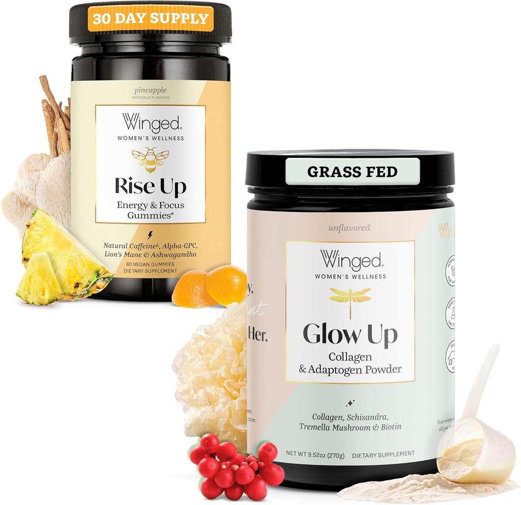 Winged Rise Up Gummies.com Supplément énergie et cerveau et poudre collagène Glow Up