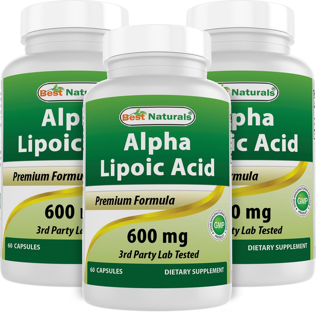 Best Naturals Alpha Liponsäure 600 mg 60 Kapseln - ALA Leistungsstarkes Antioxidans (60 Count (Pack von 3))