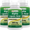 Best Naturals Alpha Liponsäure 600 mg 60 Kapseln - ALA Leistungsstarkes Antioxidans (60 Count (Pack von 3))