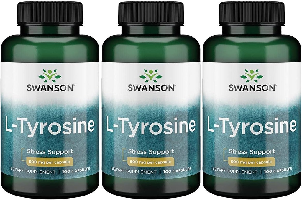 Swanson L-Tyrosin - Aminosäure-Ergänzung Förderung Stress-Unterstützung, kognitive Funktion - Hilft die allgemeine Gehirngesundheit zu unterstützen - (100 Kapseln, 500mg Jeder) 3 Pack