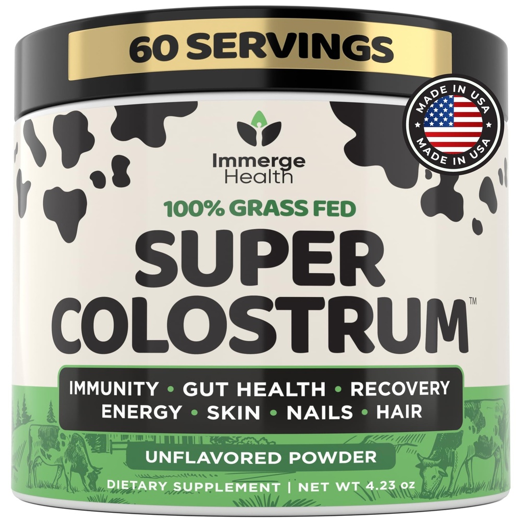 Super Colostrum Grass Fed Bovine Colostrum Powder for Bloating, Immune, Energie, Gut Health Hair, Haut und Nails Colostrum Supplement | 50% IgG Cow Colostrum für Menschen | Superfood für Frauen und Männer