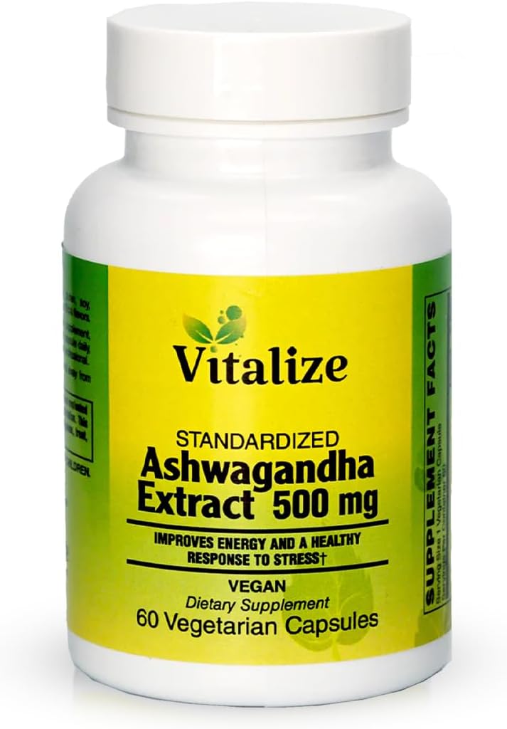 Vitalize - Ashwagandha Extract | Verbessert Energie | Superb Cortisol Manager | Vegan | Nahrungsergänzungsmittel | 60 Ashwagandha Kapseln | Ashwagandha 500mg | Non-GMO | Gluten Kostenlos