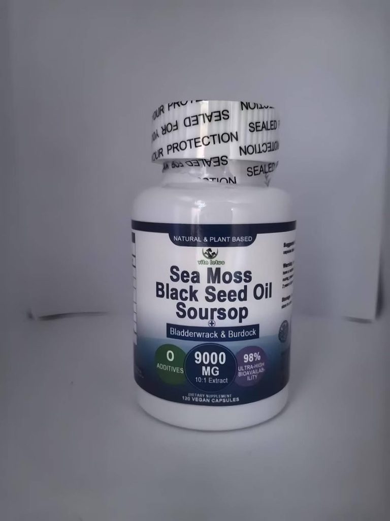 Sea Moss Softgel, Sea Moss Black Seed Oil Soursop Bladderwrack Burdock Turmeric für Cell Regeneration,Detox,Gut,Joint Support,Chew Superfood Seamoss 6X Stärker als Sea Moss Gel,Capsule,Gummy