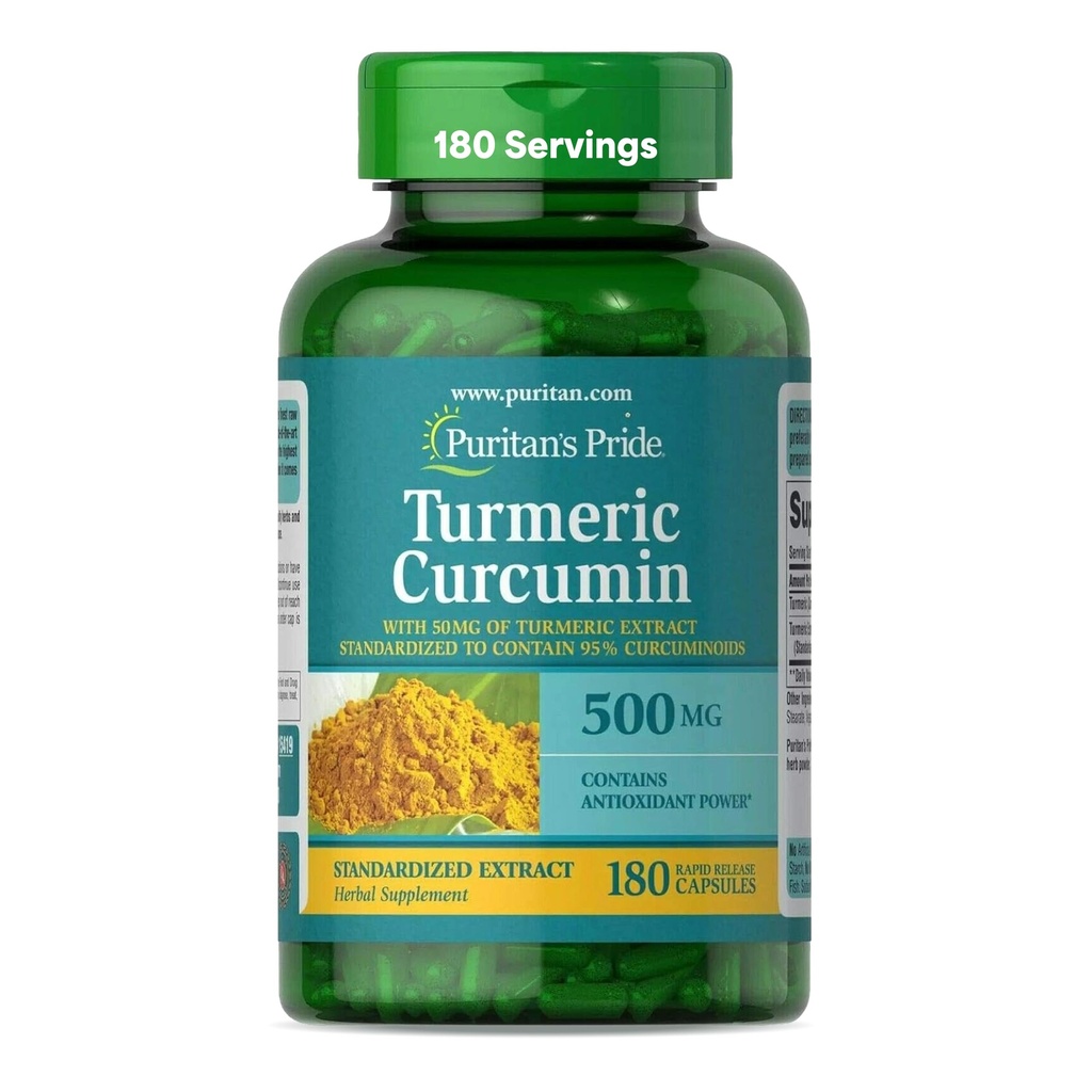 Puritan's Pride Curcumin curcuma 500mg, Standarisé à 95% Cucuminoides, supplément alimentaire à base de plantes pour la santé antioxydante, 180 Capsules de libération de radicaux