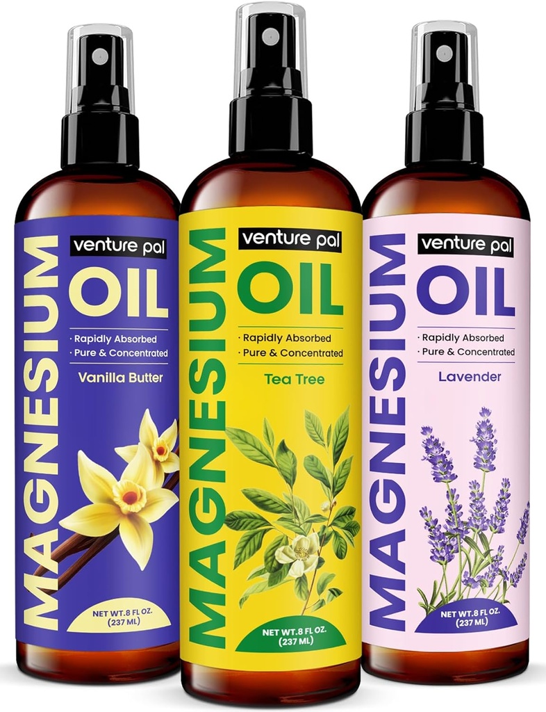 Verniciatura Pal 100% Pure Magnesium Oil Spray con Tea Tree, Assorbimento Veloce, Meno Sting, Ultra-Soothing per il sonno e il rilassamento muscolare, Sette (Big 8 oz) Minerali