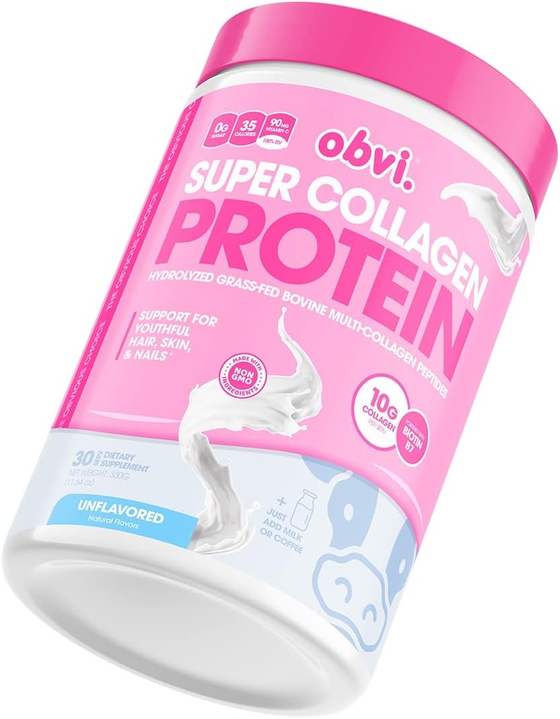 Peptidi di collagene di Obvi, Polvere di proteine, Keto, Gluten e Dairy Free, Peptidi di collagene di bovini di erba idrolizzata, Supporta la salute del fegato, Capelli sani, Pelle, Unghie (senza aroma)