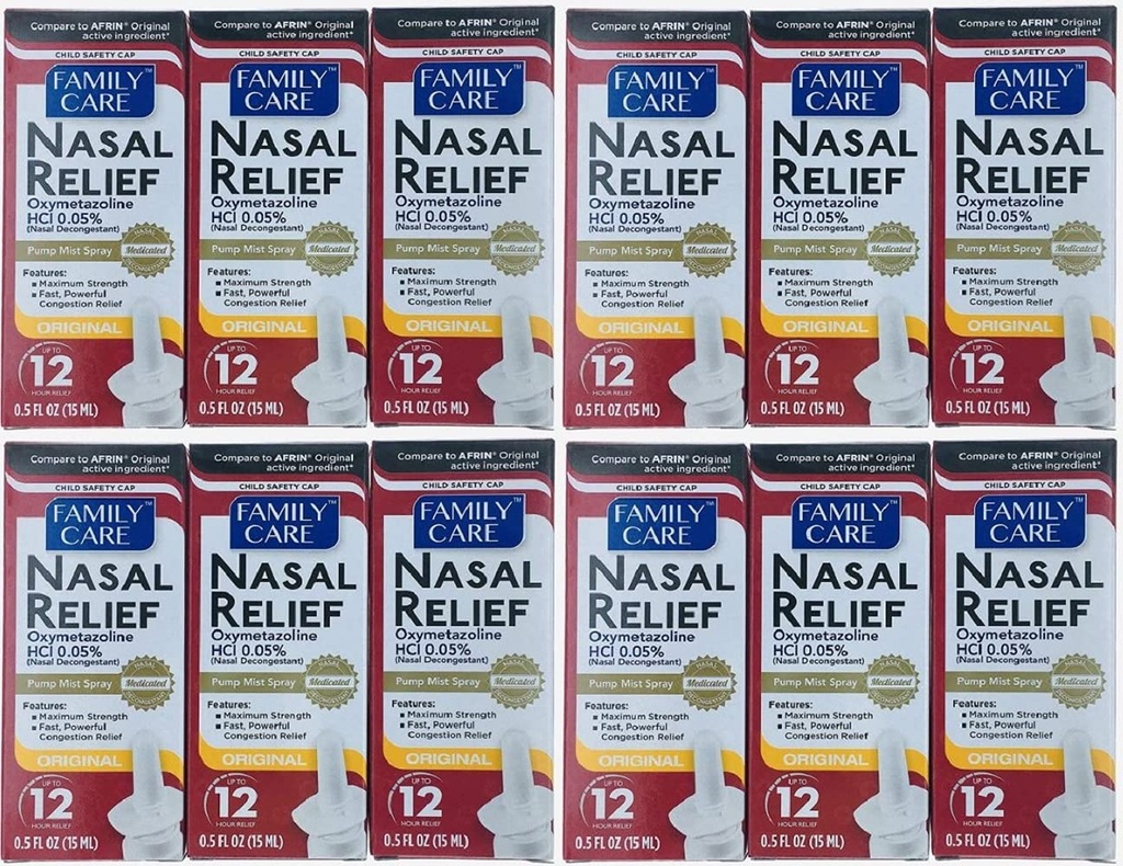 (12 confezione) Spruzzo di sollievo nasale, 12 ore Mist pompa (Oxymetazolina HCL) 0.5 fl oz