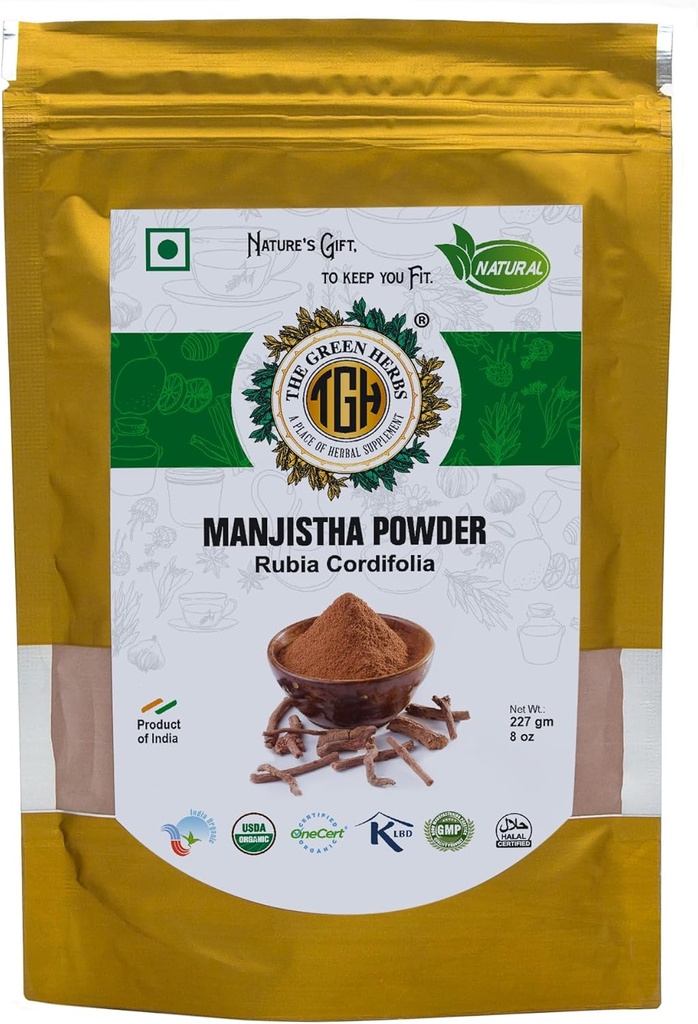 Le erbe verdi Manjistha Root Powder, 227g Finely Ground, naturale e privo di sostanze chimiche, polvere di erbe, Rubia Cordifolia