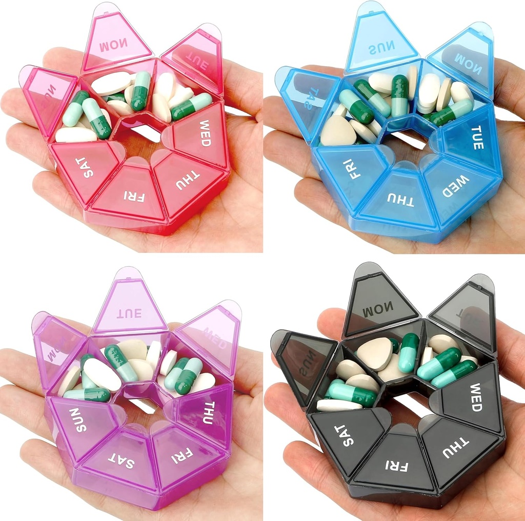 Brand 4 Pack Pill Box - Organizzatore giornaliero e settimanale di pillole, formato di viaggio, 1 volta al giorno, piccolo caso di pillole, contenitore di pillole di medicina & Holder
