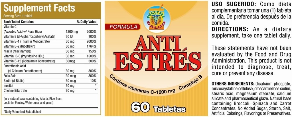 Nutrisalud Prodotti Anti Estres Formula Naturale. Tratamiento Natural para Combatir el estres y la ansiedad, Set de 2 frascos para 4 Meses. Recupere la Calma y tranquilidad.