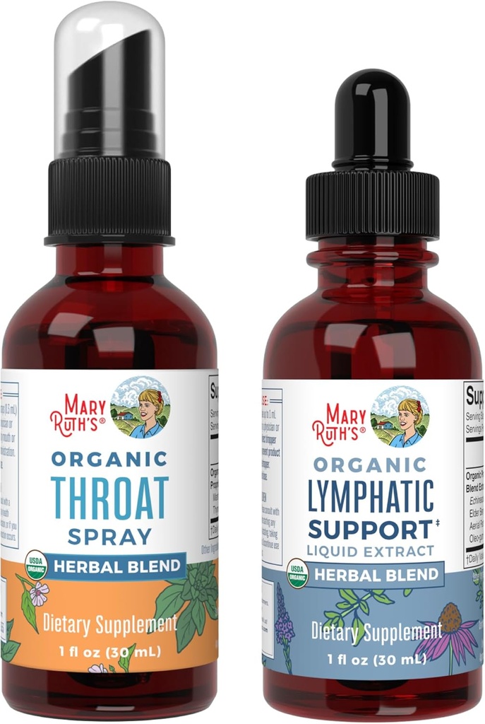 MaryRuth Organics Throat Spray (Unflavored) & Lymphatic Cleanse Drops | USDA Organic, Clean Label Project Verified® | Vitamine per Throat Relief, Immunity & Global Health | Vegan, Gluten Free, Non-G