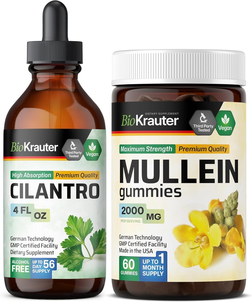 BIO KRAUTER Cilantro Tinktur 4 Fl. Oz. & Mullein 60 Gummis