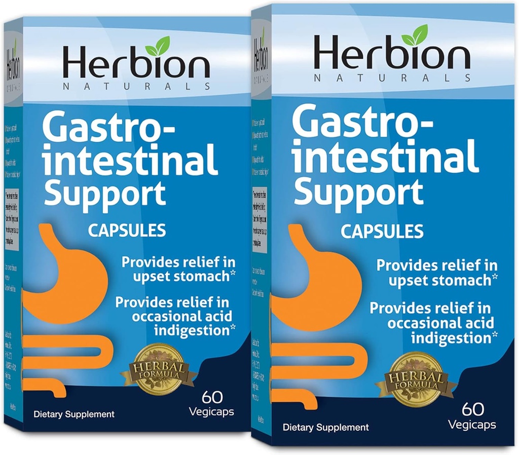 HERBION Naturals Gastro-intestinale Unterstützung Kräutermischung für Upset Stomach Relief, Gastrointestinale Gesundheit und Funktion, okziale Säure Verdauung, Gesunde Darmflora, 60 Vegicaps - Packung von 2