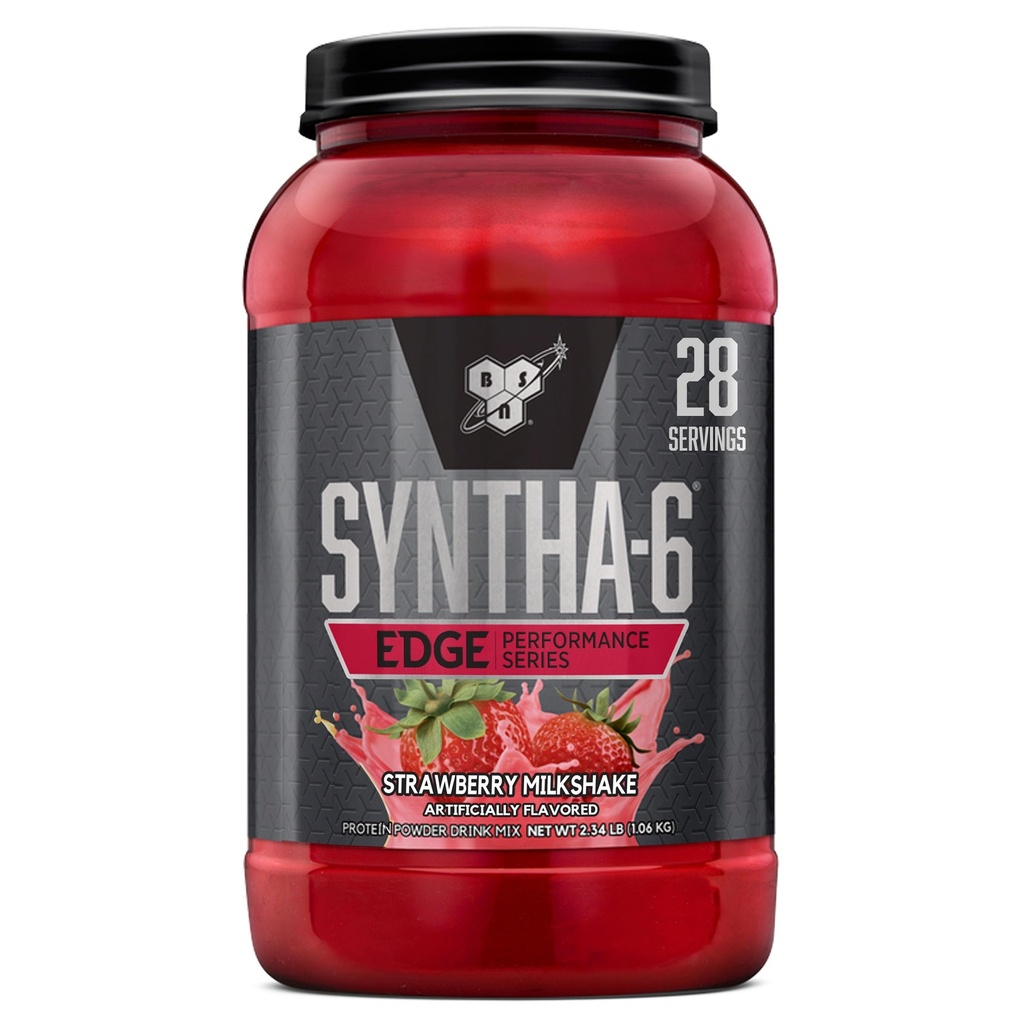 BSN SYNTHA-6 polvere proteica bordo, polvere di proteine di fragole con siero idrolizzato, caseina micellare, isolato di proteine del latte, zucchero basso, proteine 24g, frullato di fragole, 28 Serve
