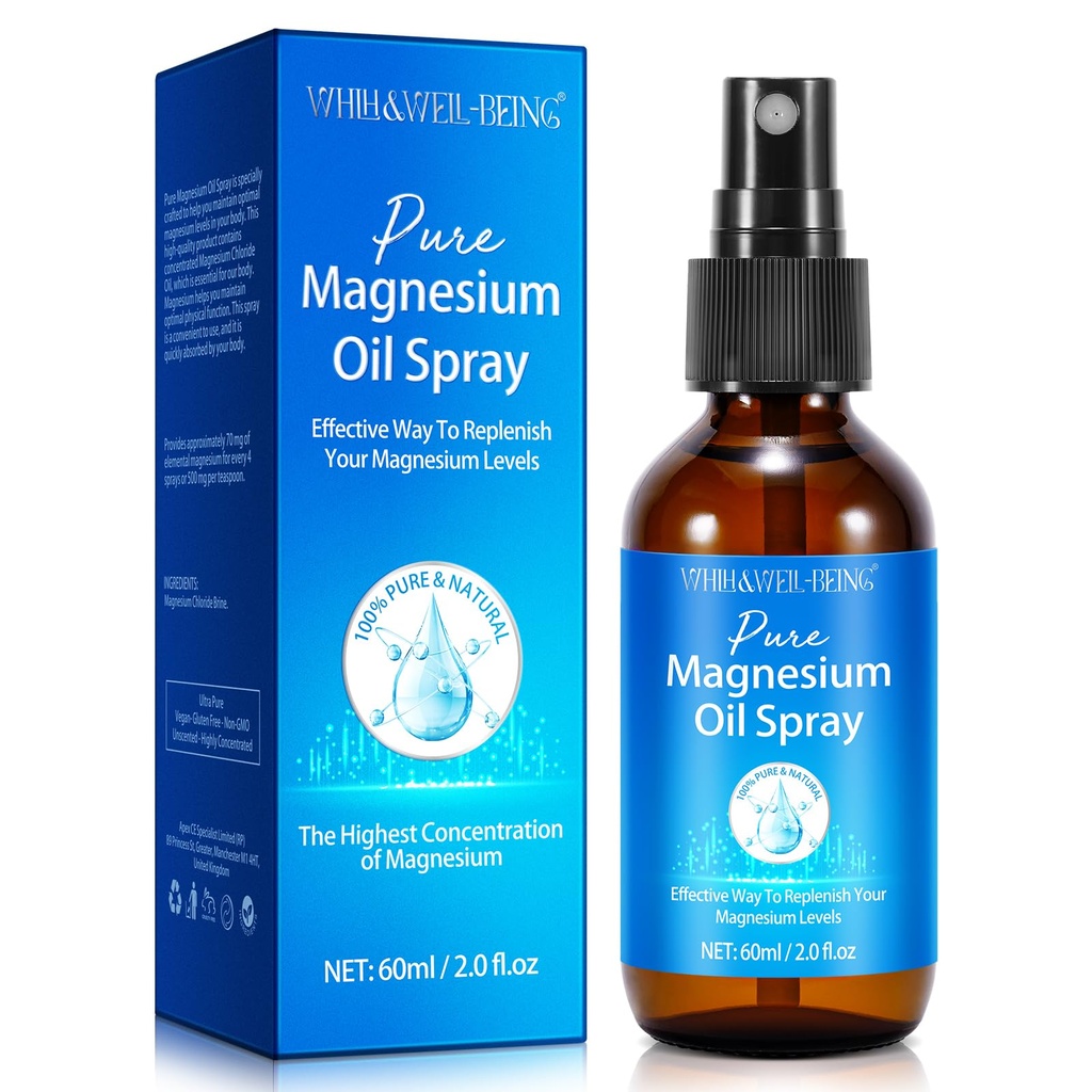Spruzzo di magnesio, spray ad olio di magnesio puro per i piedi, ingrediente naturale in bottiglia di vetro, facile da assorbire e utilizzare 1Pack