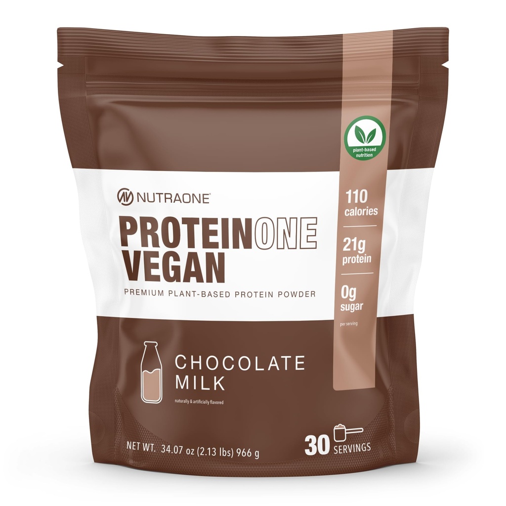 NutraOne ProteinOne Vegan Pflanzenbasiertes Proteinpulver Vegan Protein Powder, Dairy-Free, Pea und Reisprotein (Chocolate Milk)