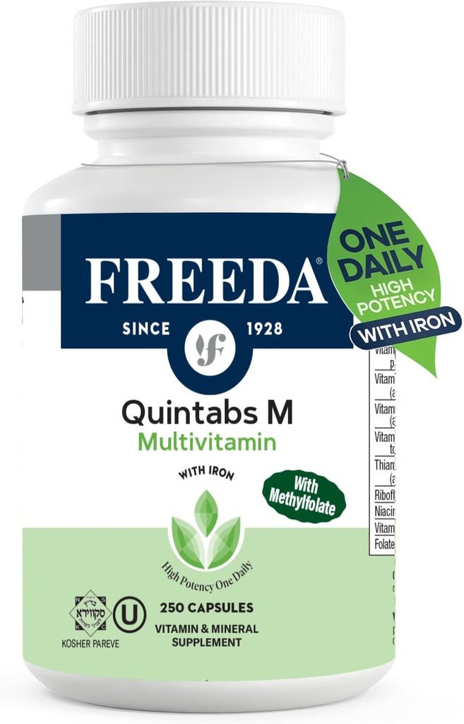 FREEDA Multivitamin One Daily – Quintabs-M mit Eisen – Kosher Multi Vitamins Nahrungsergänzungsmittel für Frauen - Multivitamine für Frauen & Eisen-Defiziente Männer Erwachsene Vitamine Multivitamin (250)