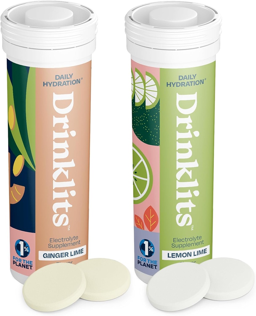 Trinkbeleuchtete Trinktabletten - Elektrolyte & Vitamine | Ginger-Lime und Lemon-Lime - 2 Packung (20 Servierungen)