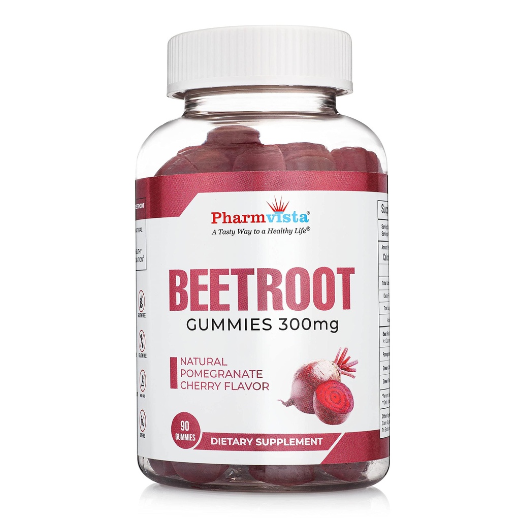 Beetroot Gummies 300mg - für gesunde Zirkulation Unterstützung * -Natürliche gemischte Frucht Geschmack Non-GMO Vegan-Beet Chews- 90 Count