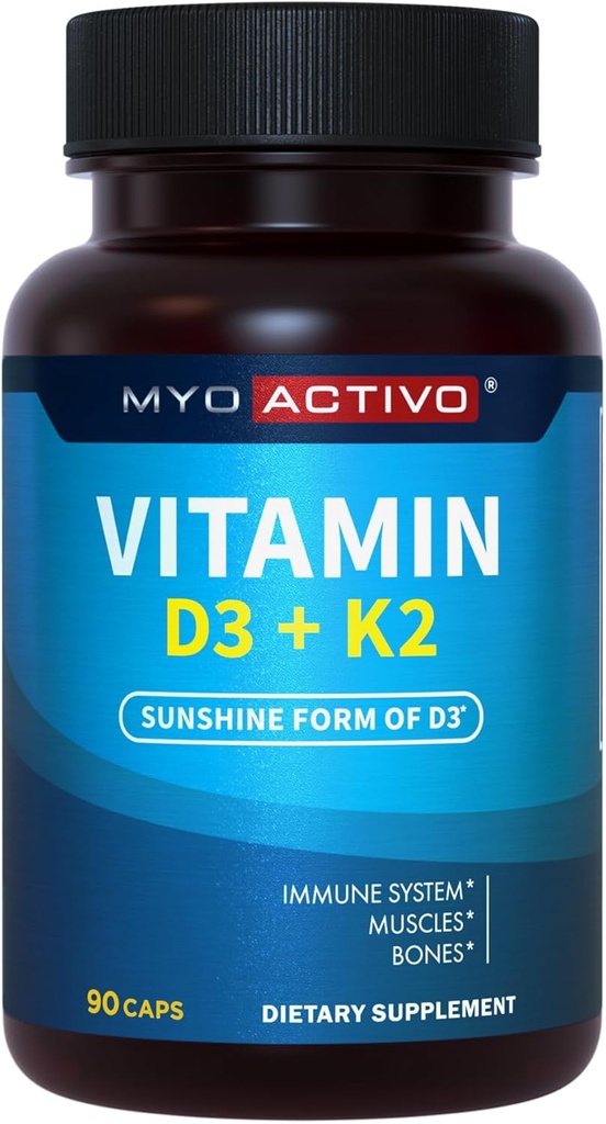Vitamin D3 K2 Supplement 5000 IU & 200 mcg - Hohe Absorption D3, Patentiertes MK7 & MK4, Herzgesundheit, Immununterstützung, 90 vegetarische Kapseln