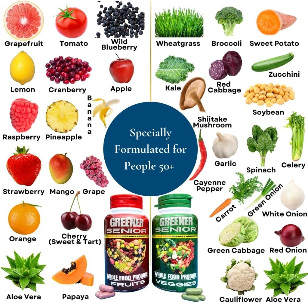 Fruit & Veggie Ganzes Nahrungsergänzungsmittel - Formuliert für Senioren für Max Absorption - 90 Fruchtkapseln und 90 Veggie Kapseln - 1 Set