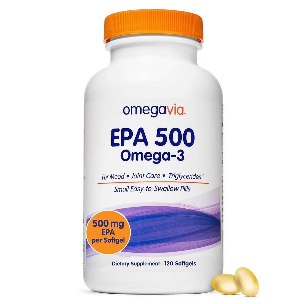 OmegaVia EPA 500, gereinigte Omega-3 Fish Oil Supplement, 500 mg EPA in Triglycerid Form, Burpless Fish Oil, Non-GMO, Gluten-Free, IFOS 5-Star, 120 Softgels