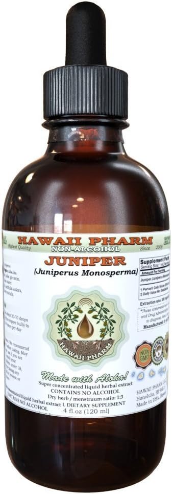 Juniper Extrait liquide sans alcool, Juniper biologique (Juniperus Monosperma) Berry séché Glycérite Hawaii Pharm complément naturel à base de plantes 4 oz