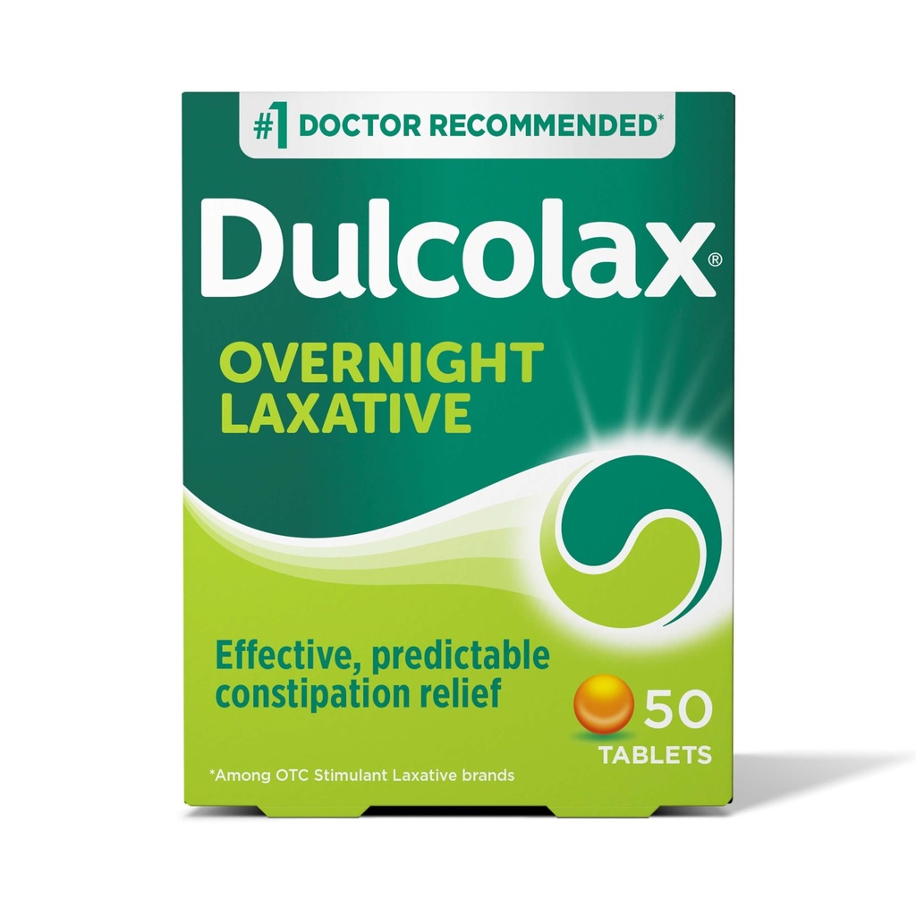 Dulcolax Stimulant Laxative Tablets, Predictable & Effective Constipation Relief, Relieve Straining & Bloating, Bisacodyl 5 mg, 50 Count