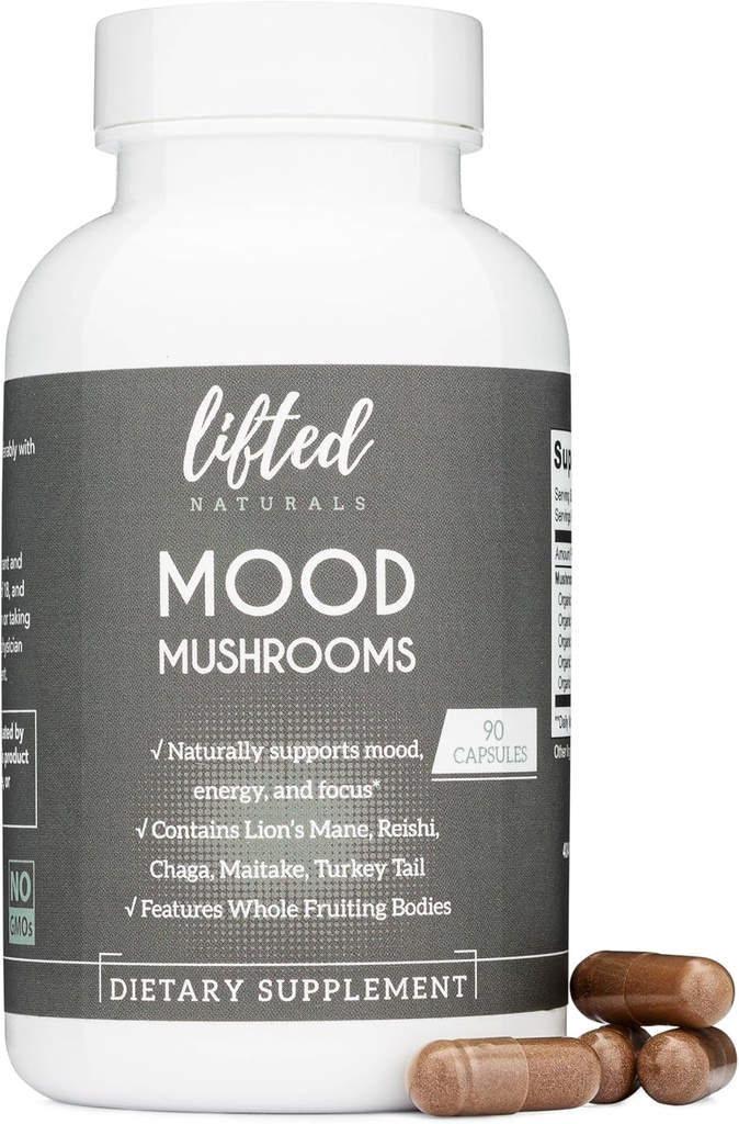 Mood Mushrooms - Aufgehobene Pilzergänzung - Lion's Mane, Reishi, Chaga, Turkey Tail, Maitake - Energie, Fokus, Stress Relief