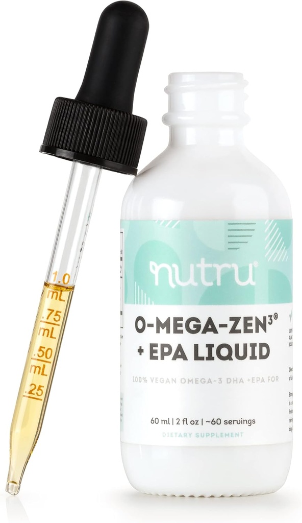 O-Mega-Zen3 +EPA Vegan Omega 3 Supplément liquide DHA EPA - Algal Omega3 Acides gras essentiels - 2 Fl Oz