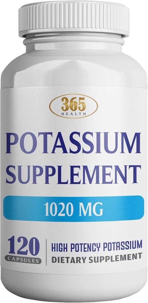 365 Health Potassium Supplement 1020 mg | Potassium Bicarbonato | Non OGM | Gluten Free | Made in USA | 120 capsule vegetariane