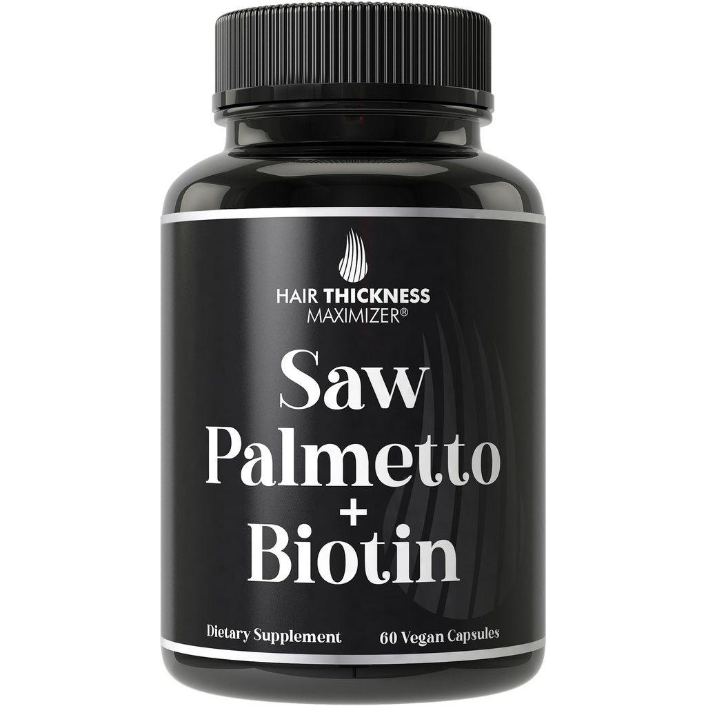 Saw Palmetto + Biotin Advanced 2-in-1 Combo for Hair Growth. Vegan Capsules Supplement with Natural Saw Palmetto Extract + 10000mcg Biotin. Hair Loss and Regrowth Pills for Men and Women. DHT Blocker
