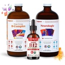 LIQUIDHEALTH Focus pour adultes et énergie Bundle de vitamines liquides avec Mega Energy B-Complex, USDA Bio Methyl B12 gouttes, supplément neurologique de focus nootropique - Boost Energy, Mood - USA Made, Vegan, Non-OGM