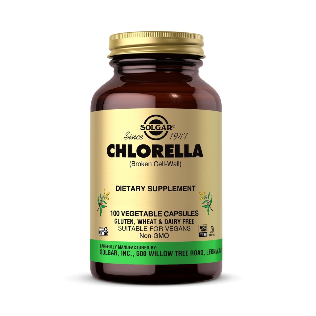 Solgar Chlorella - 100 capsule vegetali - Assorbimento massimo - Non OGM, Vegan, Gluten Free, Kosher - 100 Serve