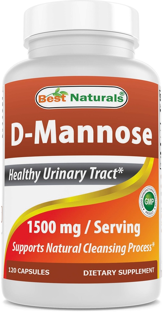 Best Naturals D-Mannose Capsules - Supplément de nettoyage des fosses urinaires 1500mg/Serveur - 120 Nombre