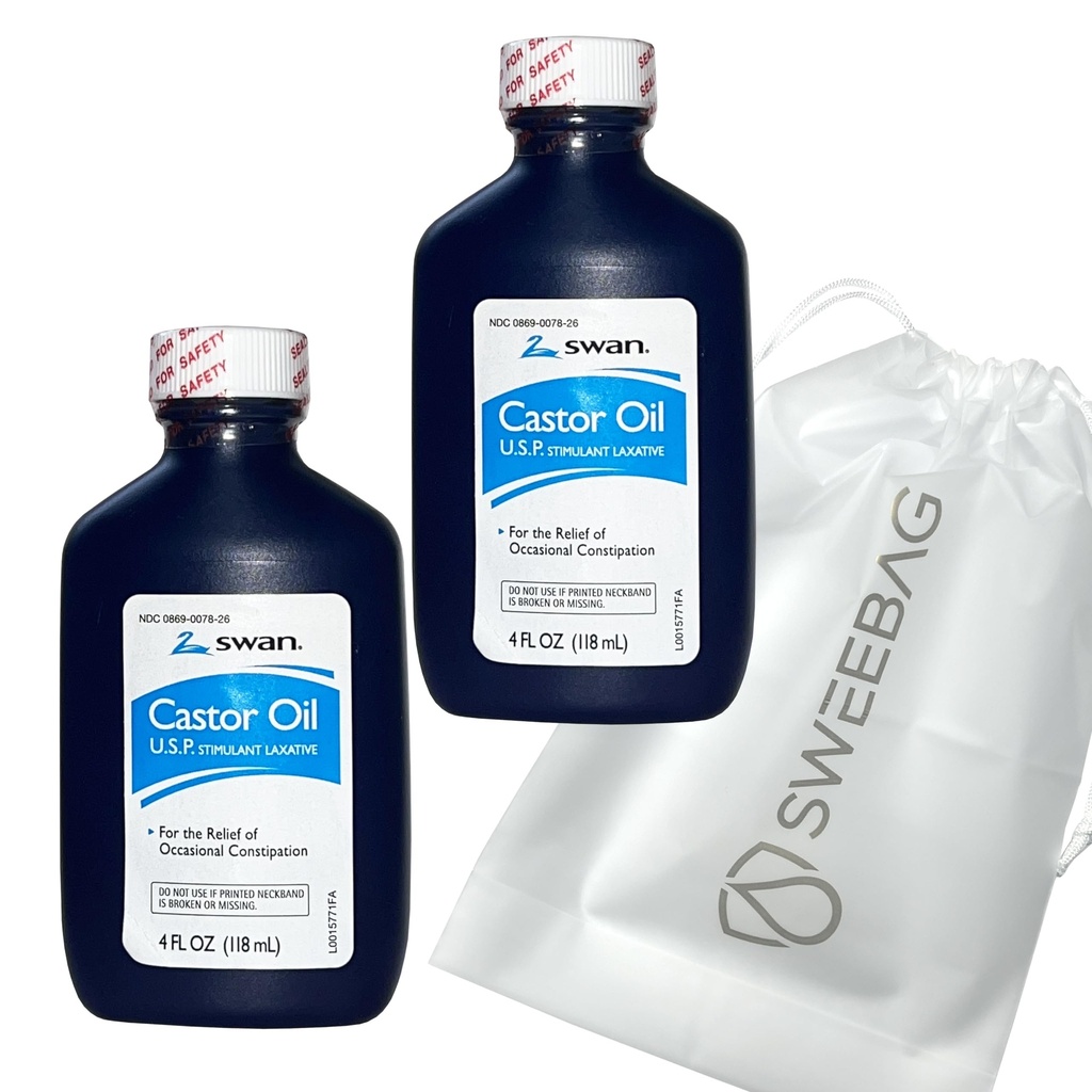 SWAN Castor olio USP 100% Stimolant Lassativo per il sollievo della costipazione occasionale 4 Fl Oz (pacchetto di 2) Plus Bag Forte e Impermeabile