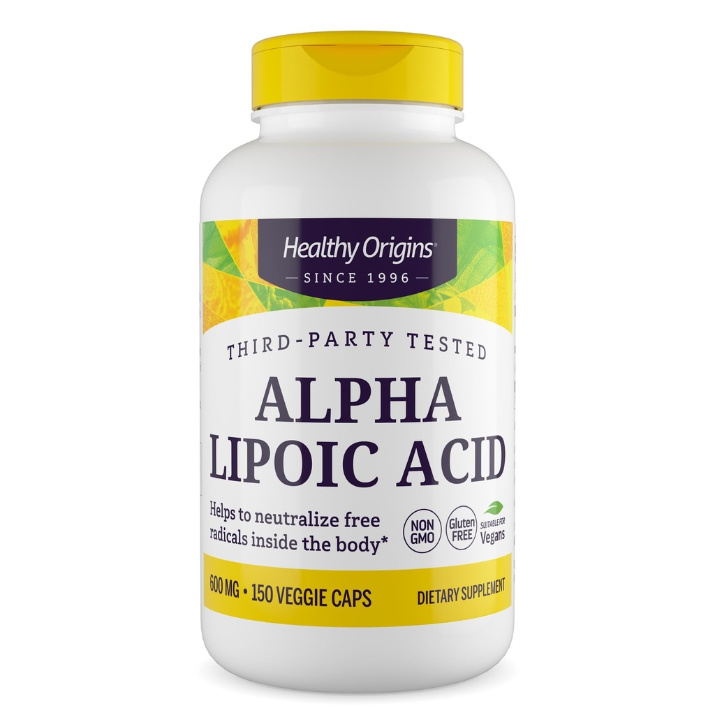 Healthy Origins Alpha Lipoic Acid, 600 mg - Alpha Lipoic Acid Supplement - Antioxidant Support - Glutenfreie Ergänzung - 150 Veggie Kapseln