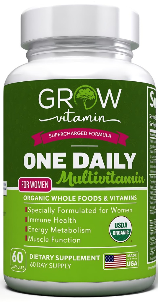 grow vitamin One Daily Multivitamin for Women - Energy Support - Whole Food Supplement to Nourish Hair, Skin, Nails - Non-GMO - No Soy - Gluten Free - 60 Capsules - 2 Month Supply